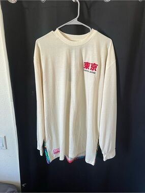 Cream Long Sleeve Tee with Red Tokyo Graphic